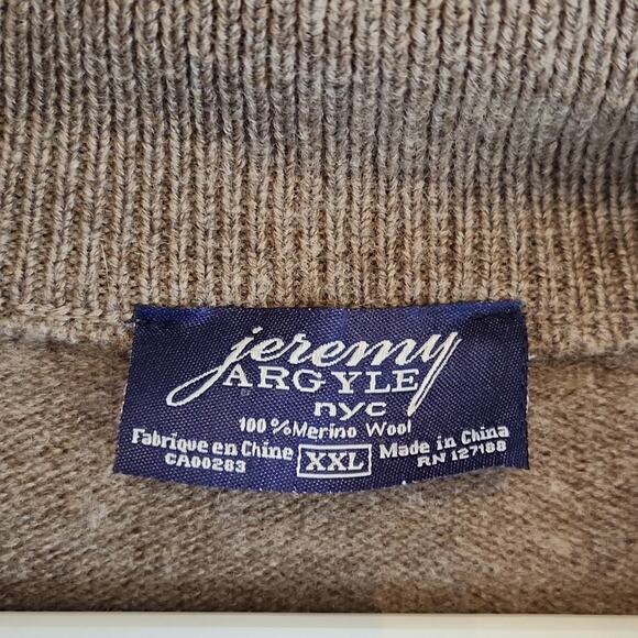 Jeremy Argyle NYC 100% Merino Wool Taupe 1/4 Zip Long Sleeve Sweater Size XXL - Picture 7 of 9
